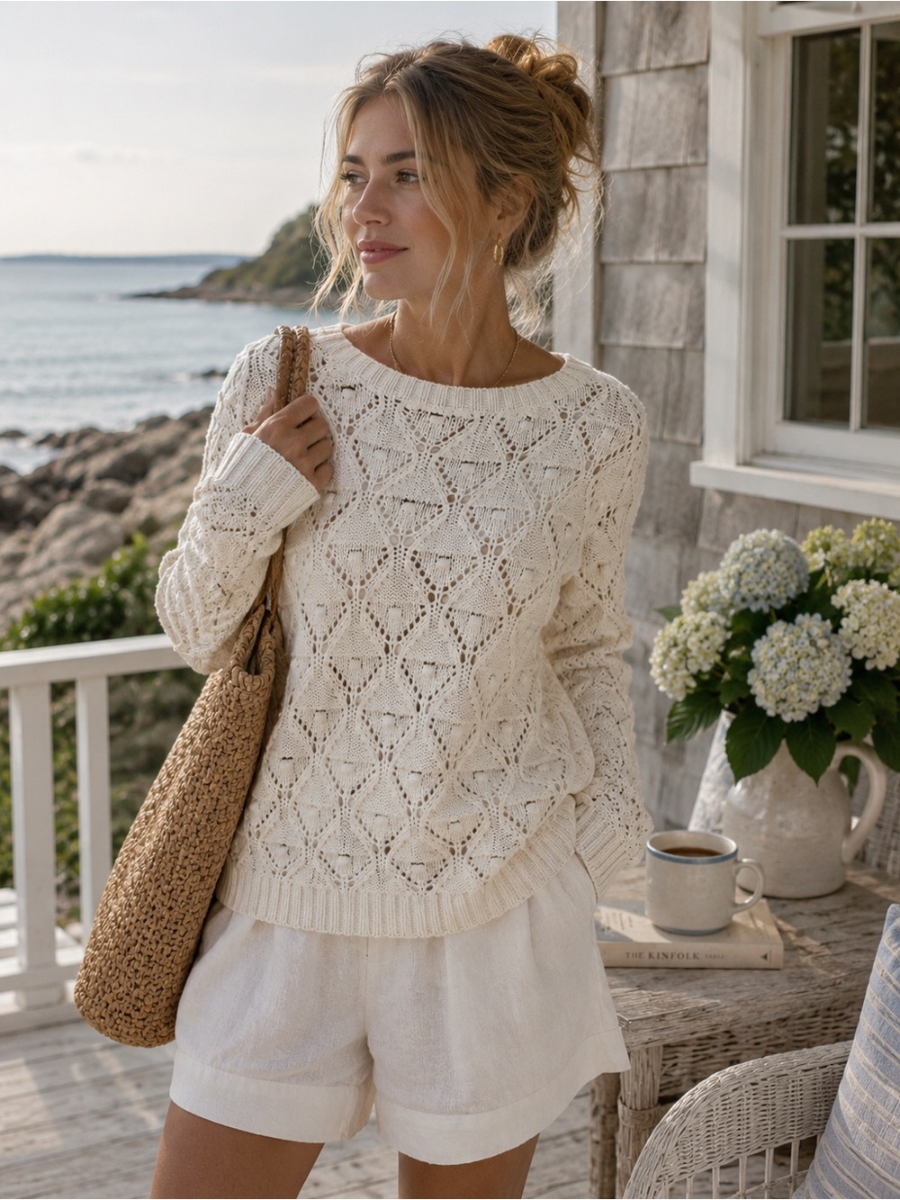 Tommy Hilfiger Cream Chunky Knit Cotton Sweater Coastal Grandmother